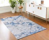 4' X 6' Blue and Silver Abstract Printed Washable Non Skid Area Rug