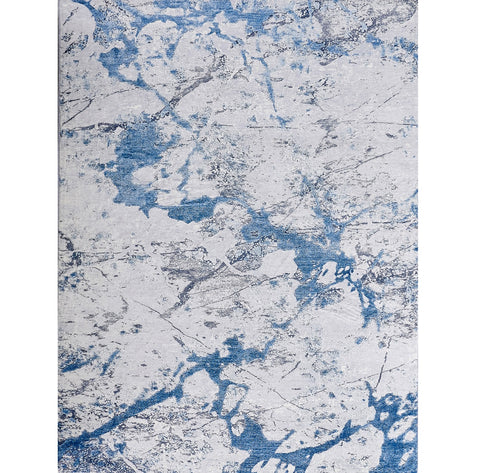 8' X 11' Blue and Silver Abstract Washable Non Skid Area Rug