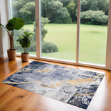 3' X 5' Blue and Yellow Abstract Shag Printed Washable Non Skid Area Rug