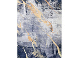 6' X 9' Blue and Yellow Abstract Shag Printed Washable Non Skid Area Rug