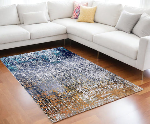 8' X 11' Blue and Silver Abstract Shag Washable Non Skid Area Rug