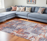 6' X 9' Gray and Brown Abstract Shag Printed Washable Non Skid Area Rug