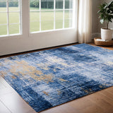 3' X 5' Blue and Gold Abstract Washable Non Skid Area Rug