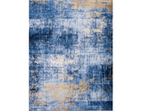8' X 11' Blue and Gold Abstract Printed Washable Non Skid Area Rug