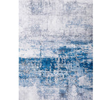 4' X 6' Gray and Blue Abstract Shag Printed Washable Non Skid Area Rug
