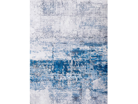 5' X 7' Gray and Blue Abstract Printed Washable Non Skid Area Rug