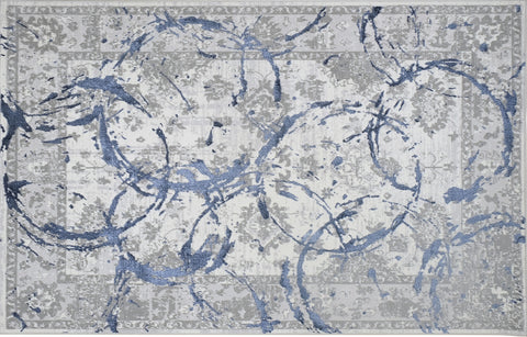 4' X 6' Ivory Blue And Gray Abstract Area Rug