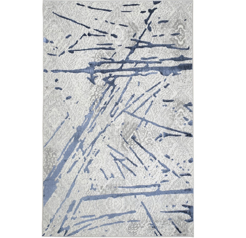 5' X 8' Ivory and Blue Abstract Area Rug