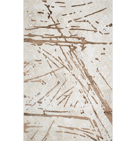 5' X 8' Ivory and Brown Abstract Area Rug
