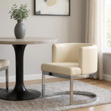 White And Silver And White Faux Leather Wing Back Dining Arm Chair