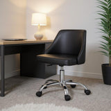 Black and Silver Faux Leather Adjustable Height Swivel Rolling Office Chair