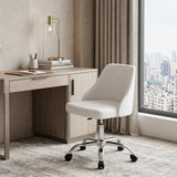 White and Silver Faux Leather Adjustable Height Swivel Rolling Office Chair