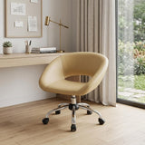 Beige and Silver Faux Leather Adjustable Height Swivel Rolling Office Chair