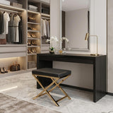 21" Charcoal and Gold Faux Leather Vanity Chair