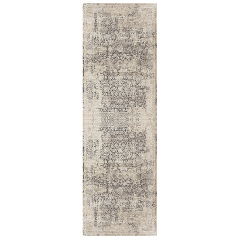 7' Gray Floral Runner Rug