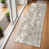 7' Gray And Beige Abstract Runner Rug