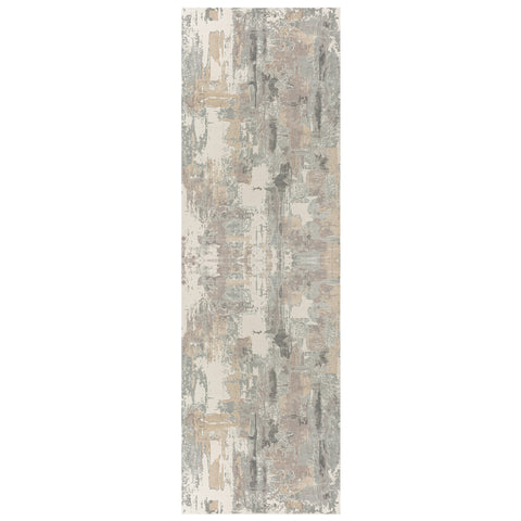 7' Gray And Beige Abstract Runner Rug