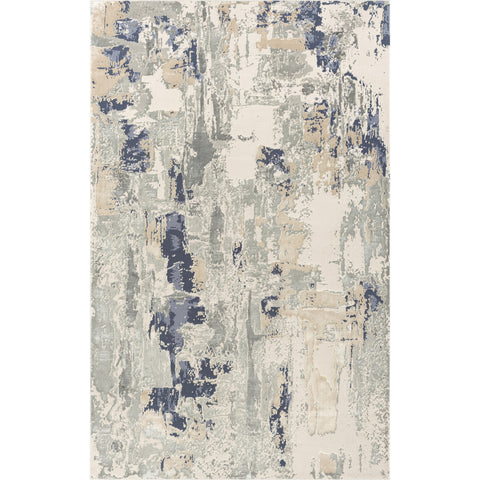 2' X 3' Blue and Beige Abstract Area Rug