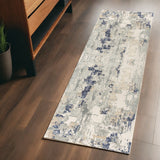 7' Blue And Beige Abstract Runner Rug