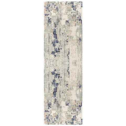 7' Blue And Beige Abstract Runner Rug