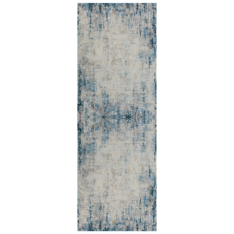 6' Blue And Ivory Abstract Runner Rug