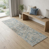 6' Blue And Ivory Abstract Runner Rug