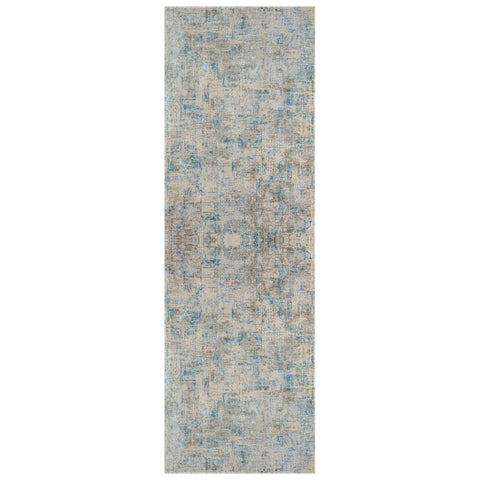 6' Blue And Ivory Abstract Runner Rug