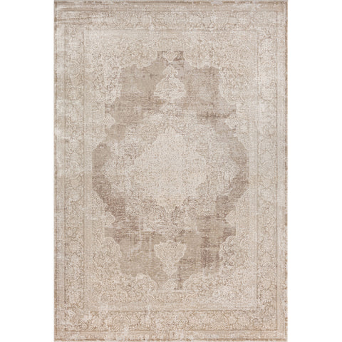 2' X 3' Beige and Ivory Medallion Area Rug