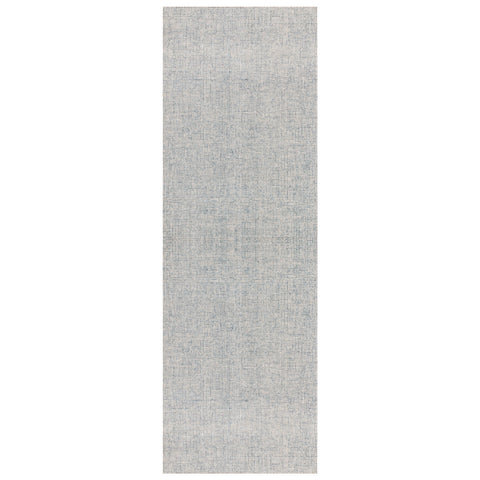 8' Blue And Ivory Wool Abstract Hand Tufted Runner Rug