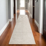 8' Beige And Ivory Wool Checkered Hand Tufted Runner Rug