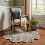 4' Beige Round Wool Floral Hand Tufted Area Rug