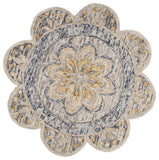 6' Beige Round Wool Floral Hand Tufted Area Rug
