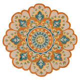 6' Orange and Blue Round Wool Floral Hand Tufted Area Rug