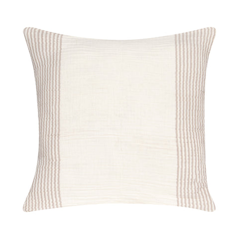 22" Beige and Ivory Striped Cotton Throw Pillow