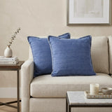Set of Two Blue Cotton Throw Pillow
