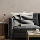 Set of Two Black and White Striped Cotton Throw Pillows