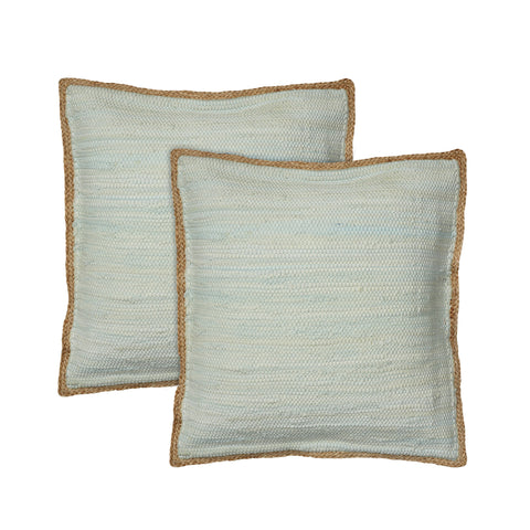 Set of Two 20" Gray And Natural Cotton And Jute Throw Pillows