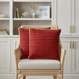 Set of Two 20" Red Cotton And Jute Throw Pillows with Texture