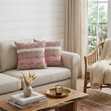 Set of Two Pink Striped Cotton Throw Pillows With Fringe