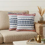 Set of Two Blue Geometric Cotton Throw Pillow