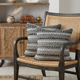 Set of Two 18" Black Gray and Ivory Striped Cotton Blend Throw Pillows with Texture