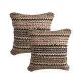 Set of Two 18" Brown and Dark Green Striped Cotton Blend Throw Pillows with Texture