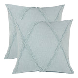 Set of Two Blue Diamond Cotton Throw Pillow With Fringe