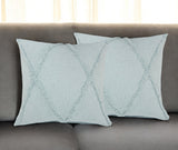 Set of Two Blue Diamond Cotton Throw Pillow With Fringe