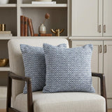 Set of Two Blue Chevron Cotton Throw Pillows