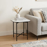 22" White And Black Ceramic And Metal Square End Table