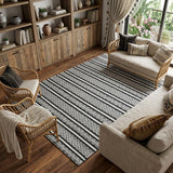 8' X 10' Black and White Wool Geometric Stripe Hand Loomed Area Rug