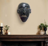 11" Black Solid Wood Decorative Mask Tabletop Sculpture