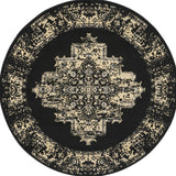 4' Black and Tan Medallion Distressed Non Skid Round Rug