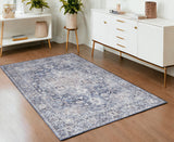 4' X 6' Ivory And Blue Floral Distressed Area Rug
